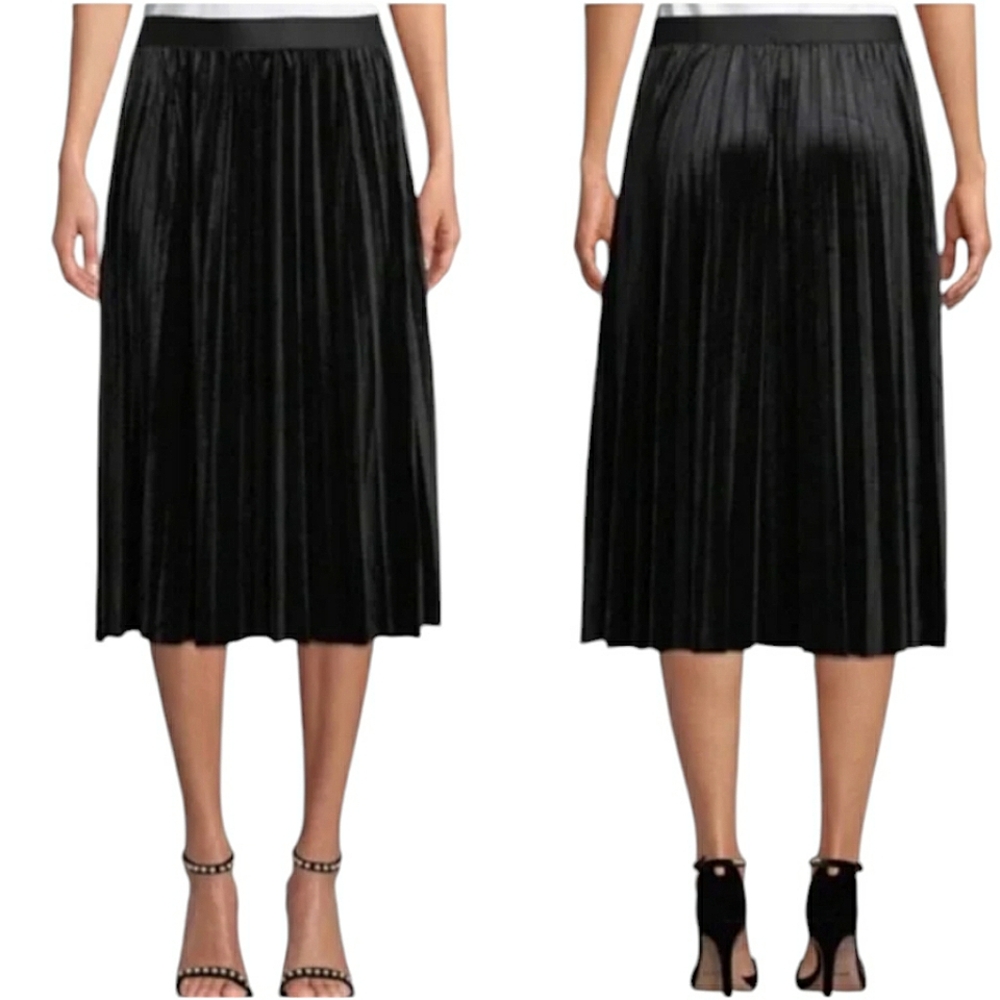 NWOT Max Studio Shimmery Blue Velvet Pleated Midi Skirt Size XL